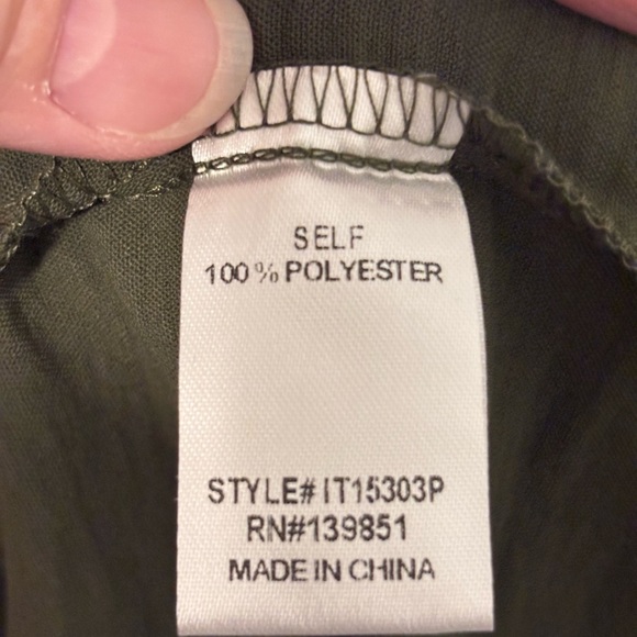 Olive Green Size 1XL Oversized Blouse with Smocked Sleeves – Boho Tunic Top - Picture 2 of 8